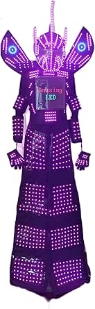 Earthradius Sequins Mirror Costume Stilt Walker LED Robot Costume DJ Party Performance Show Dance Party Costume Red Gold (Red LED, XL - View #5