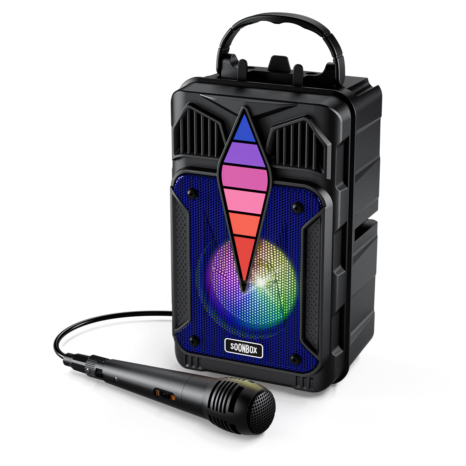 Dnil Portable Speaker with Voice Control, RGB Multi-Color Rhythm Light, Support TWS Pairing, Support USB/TF/FM/AUX Connection, Suitable for Home Party or Outdoor Use (Black)