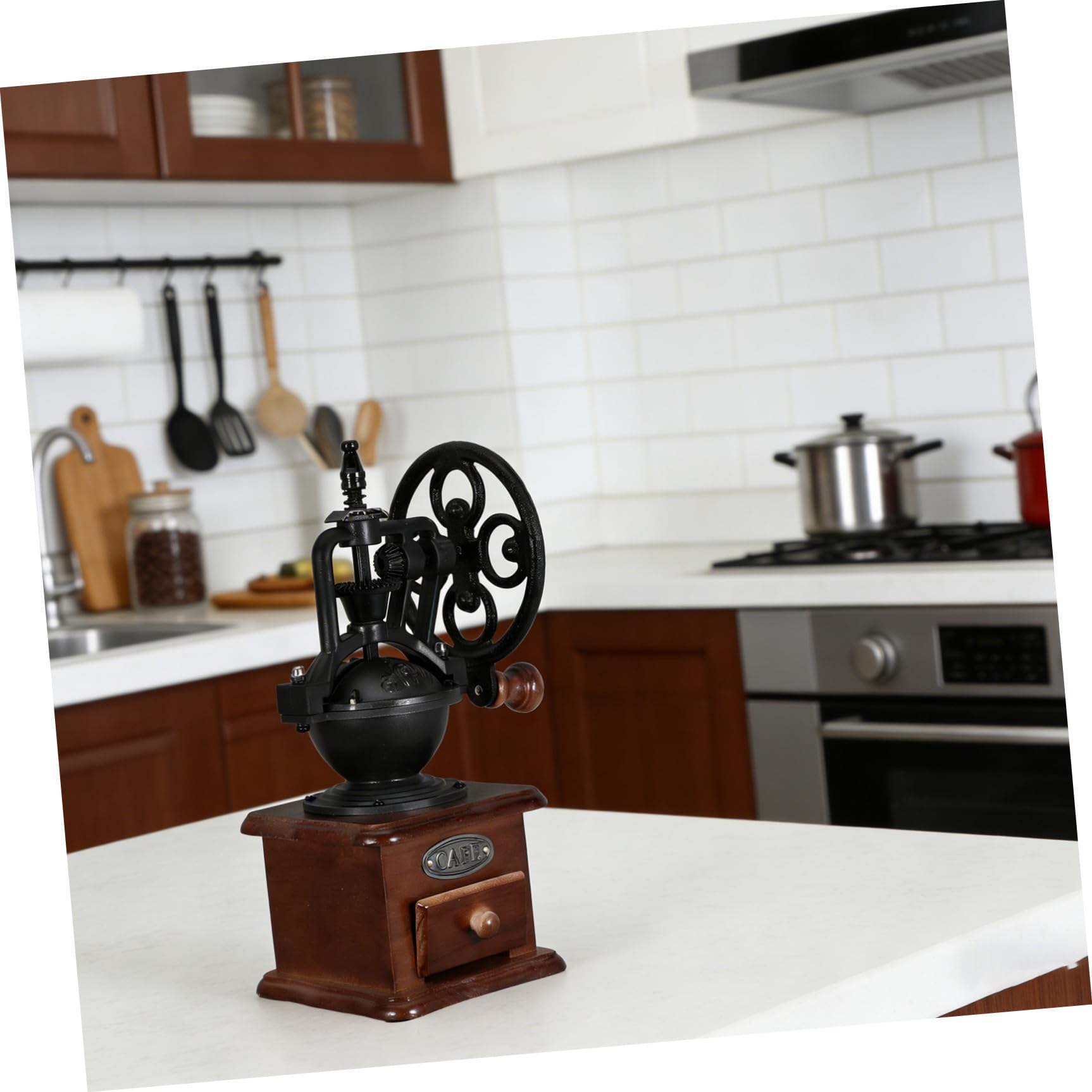 SHINEOFI Molinillo de Café Manual Vintage Manivela de Madera, Mecanismo Cerámico Lavable, Tamaño Compacto para Granos de Café en Grano, Adecuado para Uso Doméstico y Portable