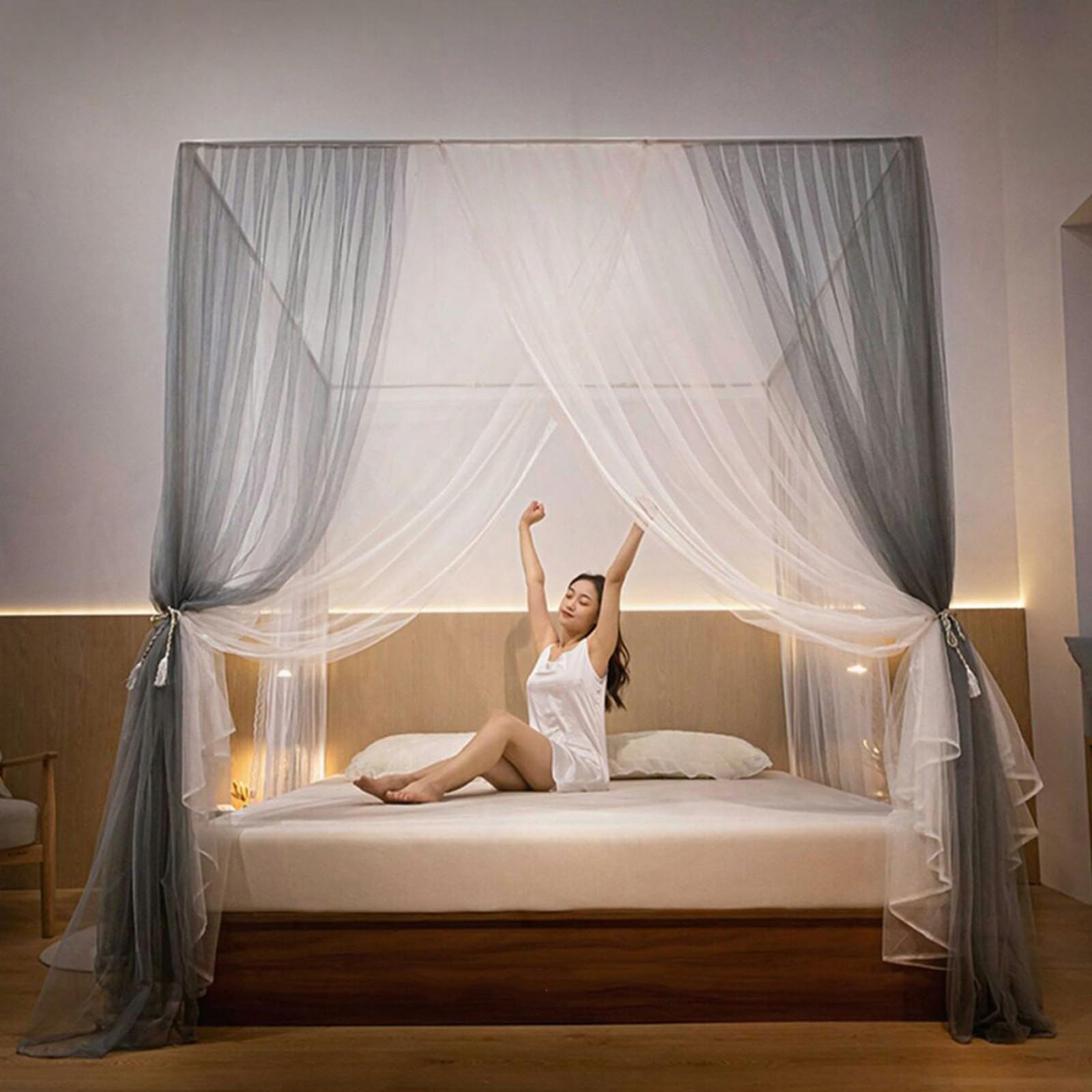 Baldaquin de Lit à Princess à 4 Montants Moustiquaire Douillette à Double Épaisseur pour Décoration de Chambre à Coucher(59" W x 78" L, Blue)