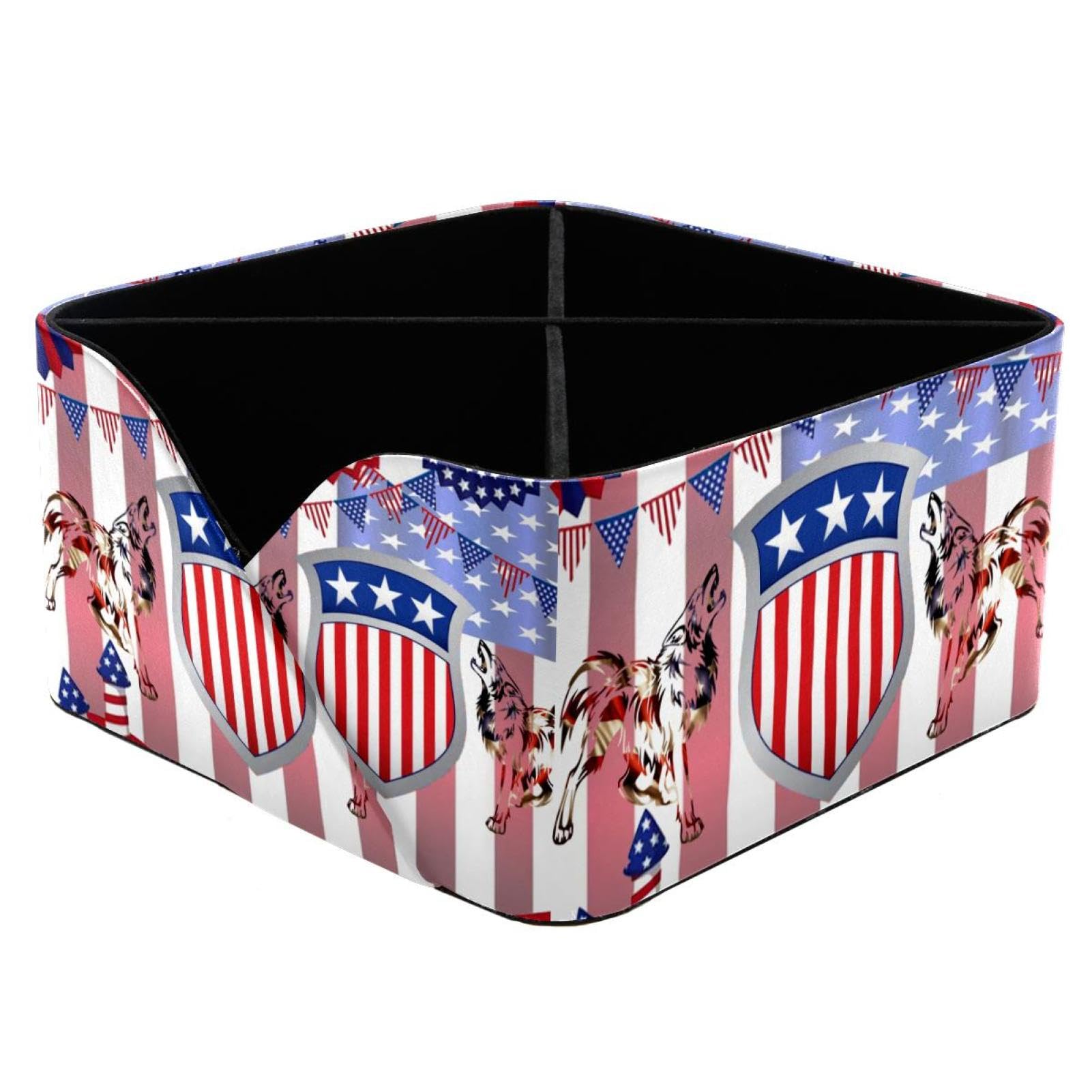 VAPOKF American Flag Canis latrans Desk Organiser with 4 Compartments, Pencil Holders Pen Pot Storage Caddy for Desk, Desktop Storage Stationery Supplies for Home Office