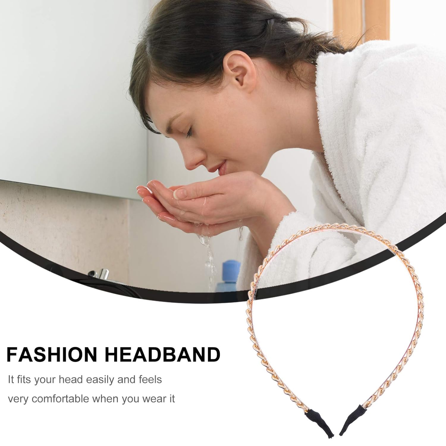 FRCOLOR Gold Chain Headband for Women Thin Metal Alloy Hair Accessory 5.90X4.72In Vintage Style Party Headdress for Weddings Birthdays and Special Occasions - Image 8