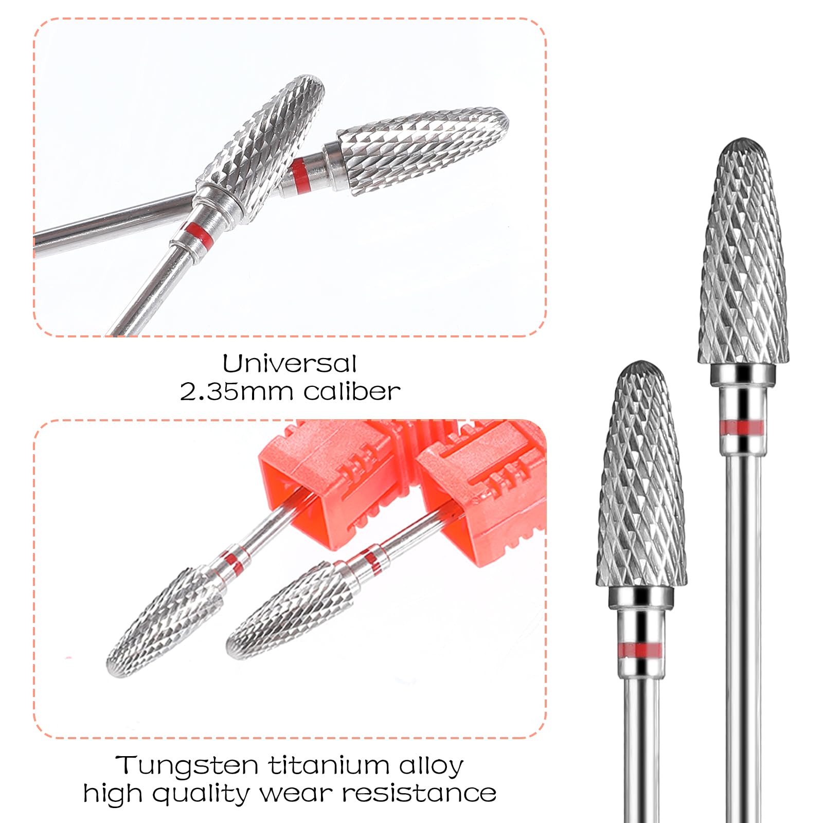 Gjinxi Safety Nail Drill Bits 2 Pcs Carbide Nail Drill Bit Remove Acrylic Hard Gels 3/32" Professional Cone Tungsten Drill Bits for Manicure Pedicure Cuticle Cleaner Polish - Image 3