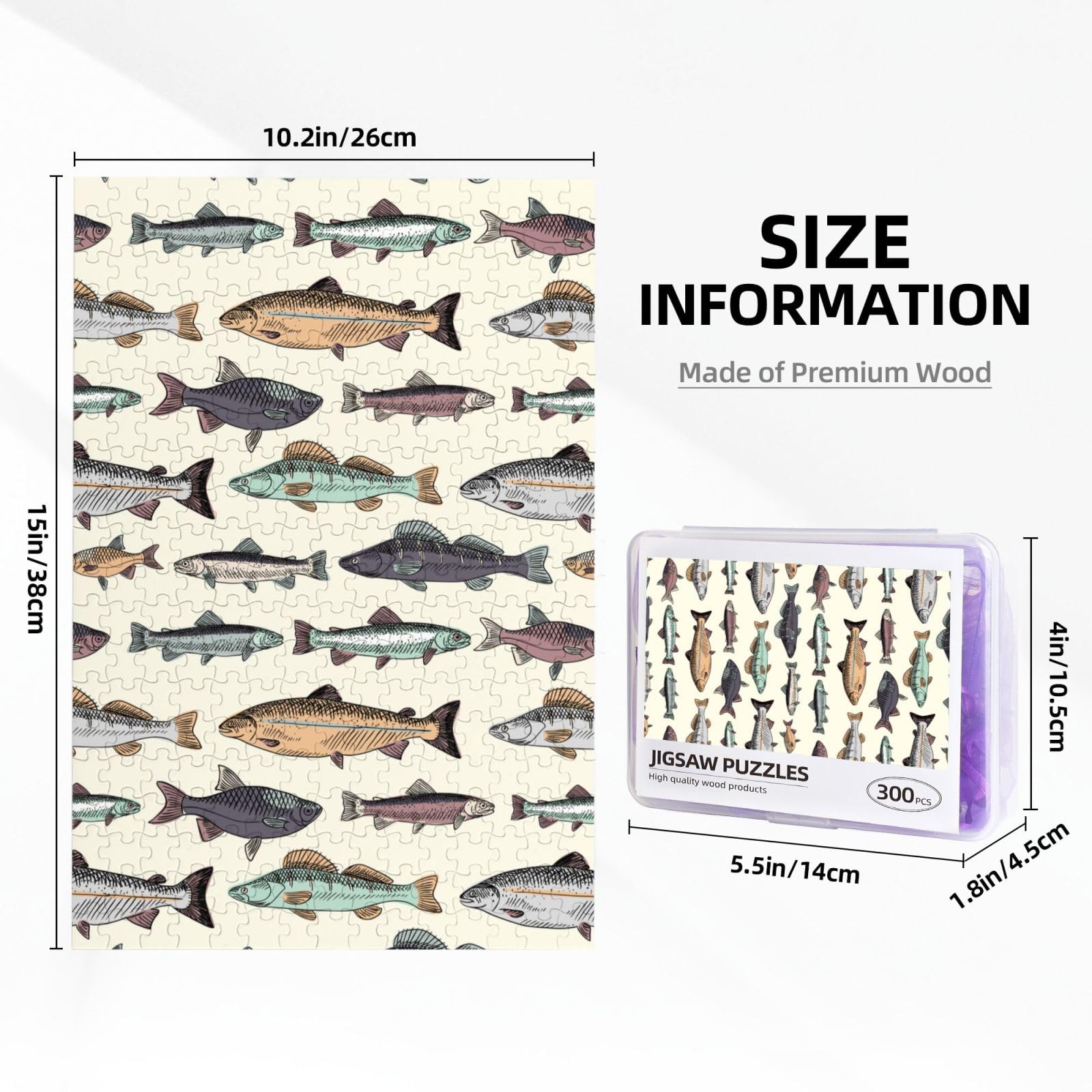 Amazon.co.jp: ジグソーパズル 魚柄 さかな 白地 木製 300ピース