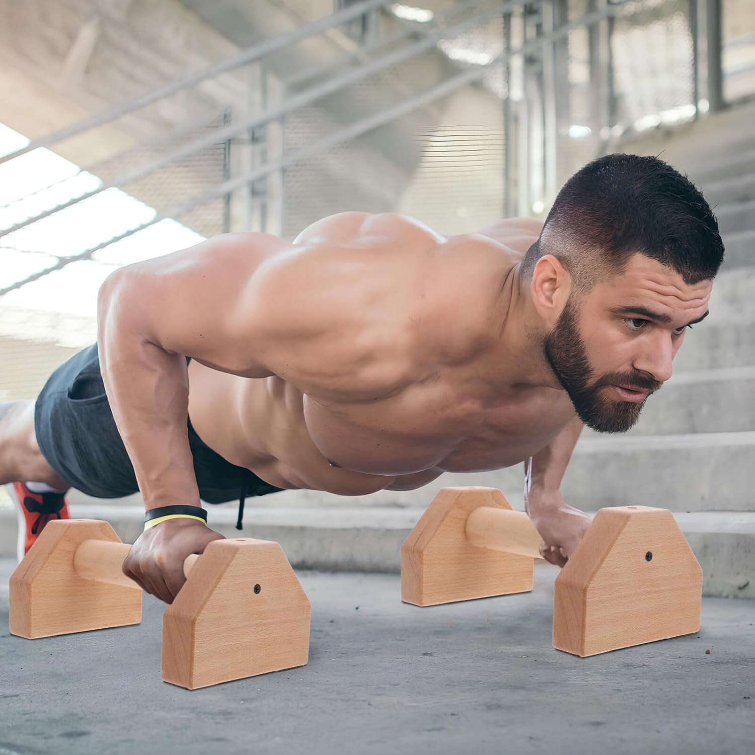 PRETYZOOM 2 Pcs Wooden Push Up Bars with Thickened Anti-slip Base Strength Training Handles for Home Gym Fitness Equipment Support Stable Pushup Stands for Men and Women