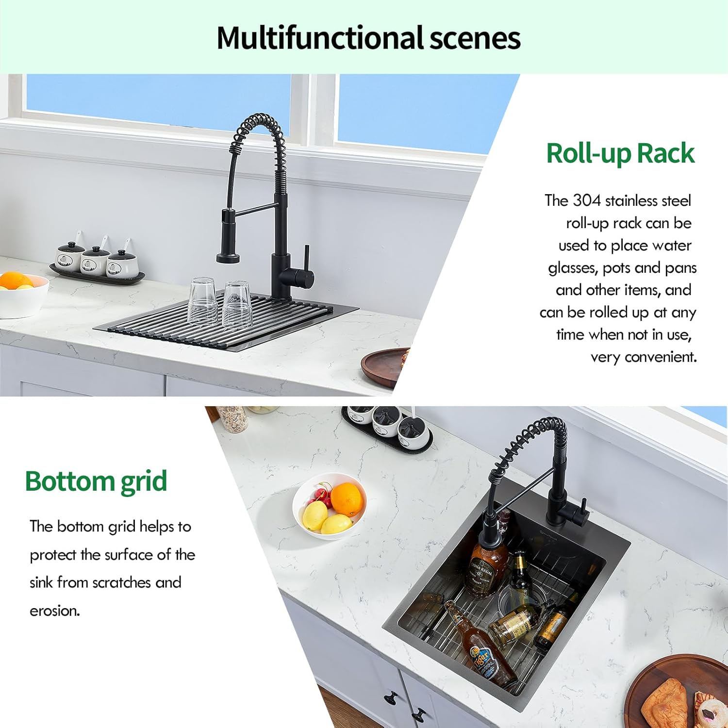 Technical diagram showing the dimensions of the EcoChannels 15x20 inch kitchen sink, including outer, inner, and cutout measurements.