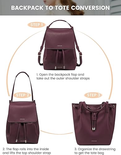 Miniatura 2 de LOVEVOOK Mochilas para mujer, bolsa de mano convertibles de piel sintética, bolsos de mano de moda