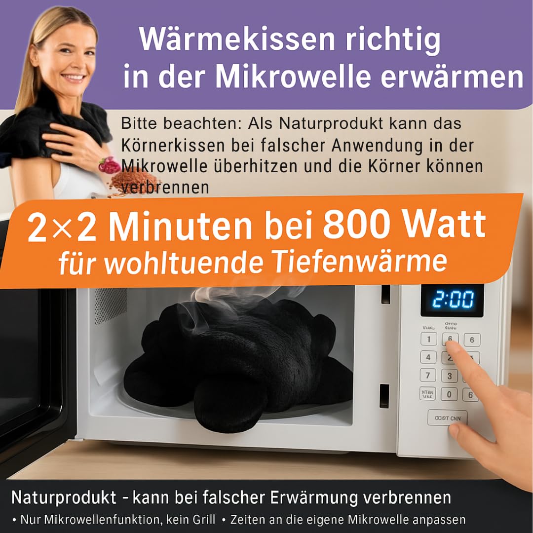 Kirschkernkissen für Nacken und Schulter – Körnerkissen für Mikrowelle- Beruhigender Lavendel Duft & natürliche Wärme - extra große Abdeckung (Schwarz)