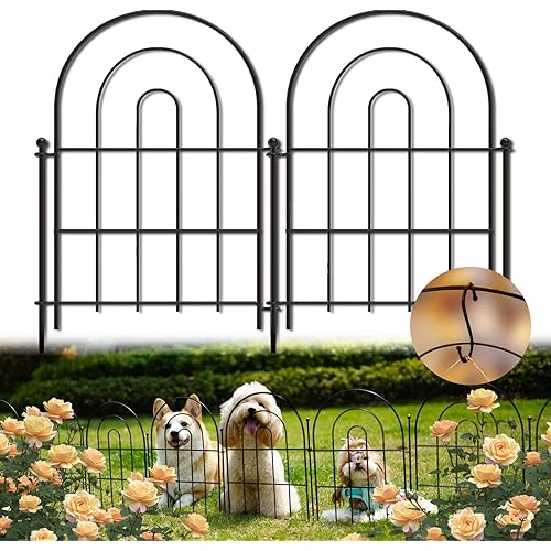 Garden Fence Panels, 24 in (High) x 10 ft (Long) Metal Landscape Fencing for Animal Barrier, 10 PCs Decorative Flower Bed Border Fences with Hooks