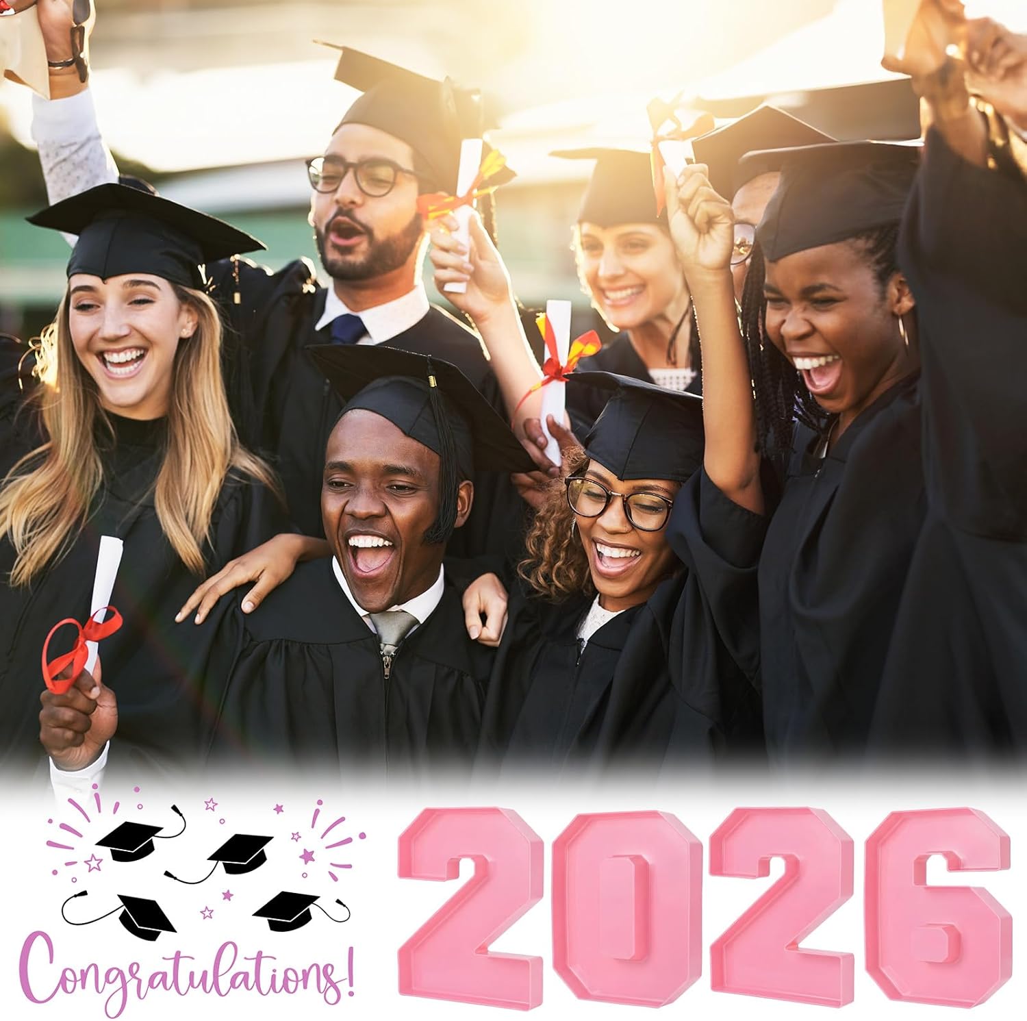 Tellingyou 2026 Charcuterie Number Fillable Plastic Boxes 13.7" Graduation Large Fillable Tray Numbers for Chocolate Candy Snack Grad Party Supplies(Pink)