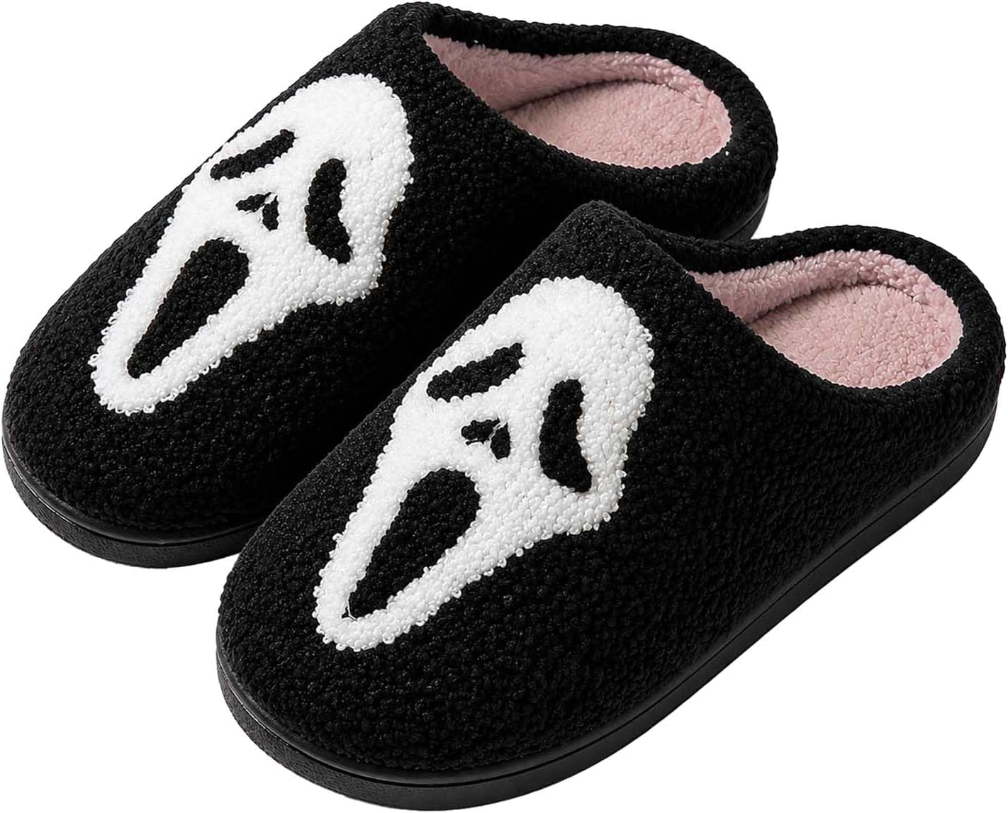Halloween Slippers for Men Women Fluffy Plush Warm House Slippers with Ghost Pumpkin Bat Design Non-Slip Home Spooky Shoes