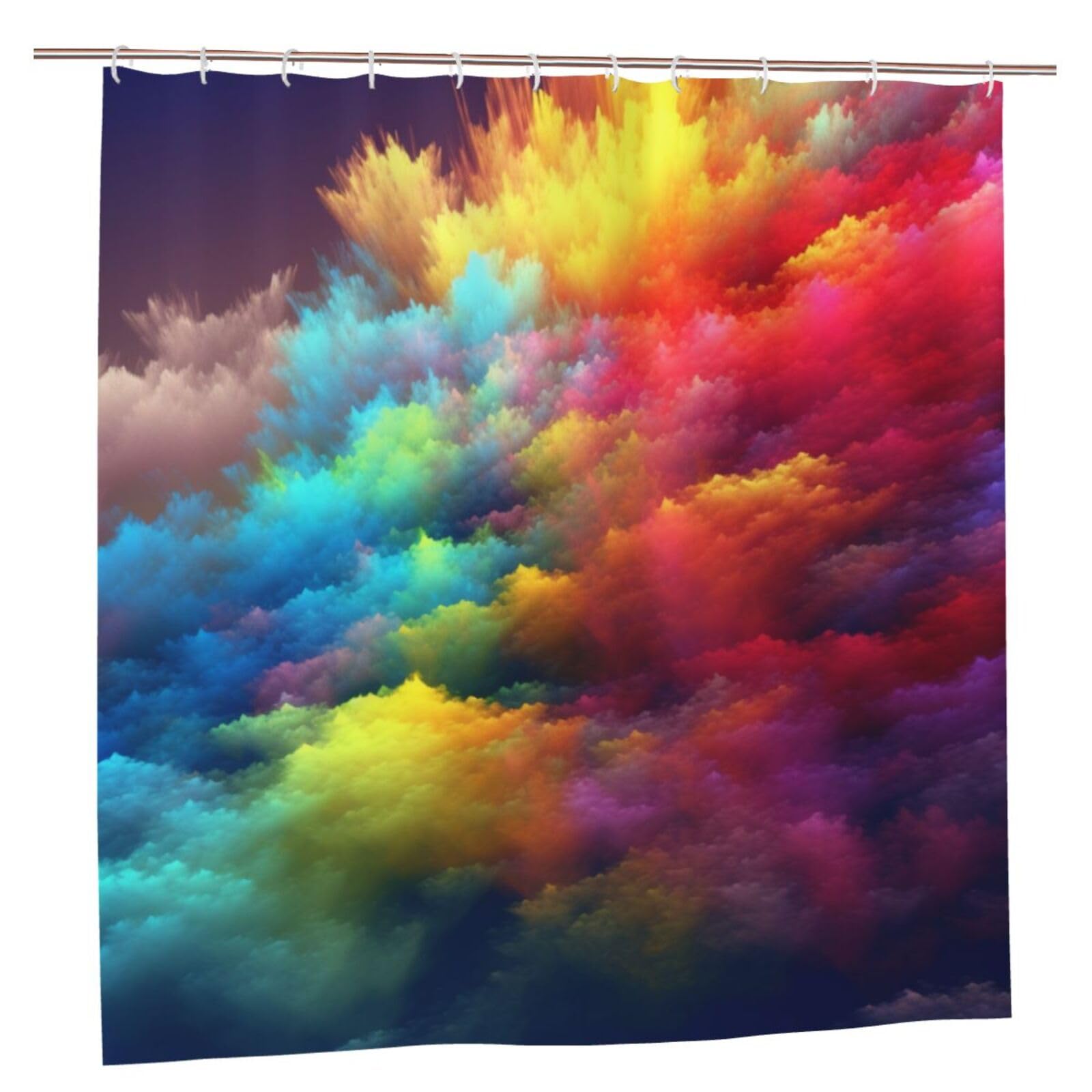 BWWHCCTI rainbow clouds Printed Shower Curtain With 12 Plastic Hooks Opaque Quick Drying Waterproof Shower Curtains Sets For Bathroom 183x183 CM