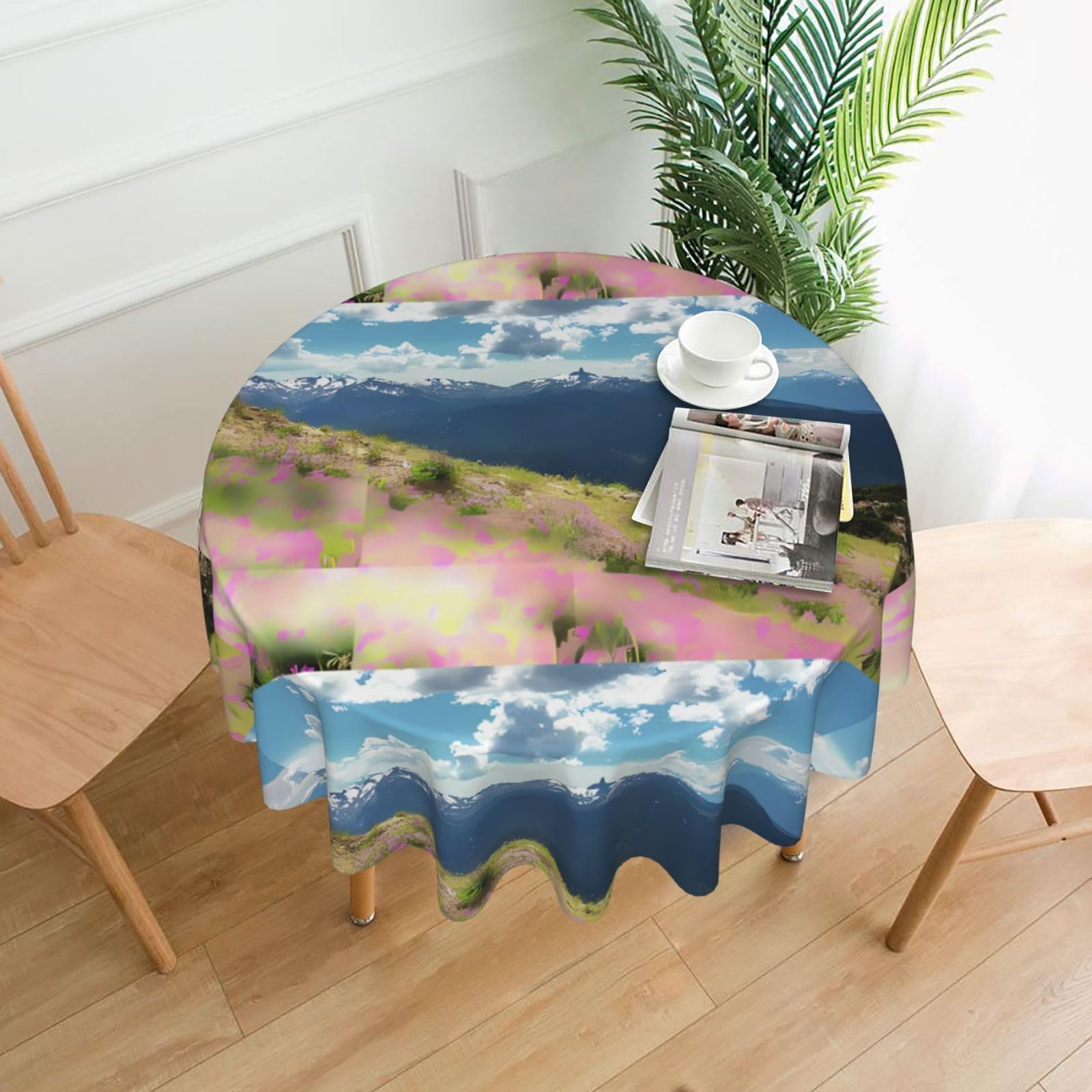 Hjfczh Black Mountains Prints Round Table Throw 60 Inch - Waterproof Table Cover - Soft & Wrinkle Resistant Decor Layer For Dinners, Parties & Everyday Use