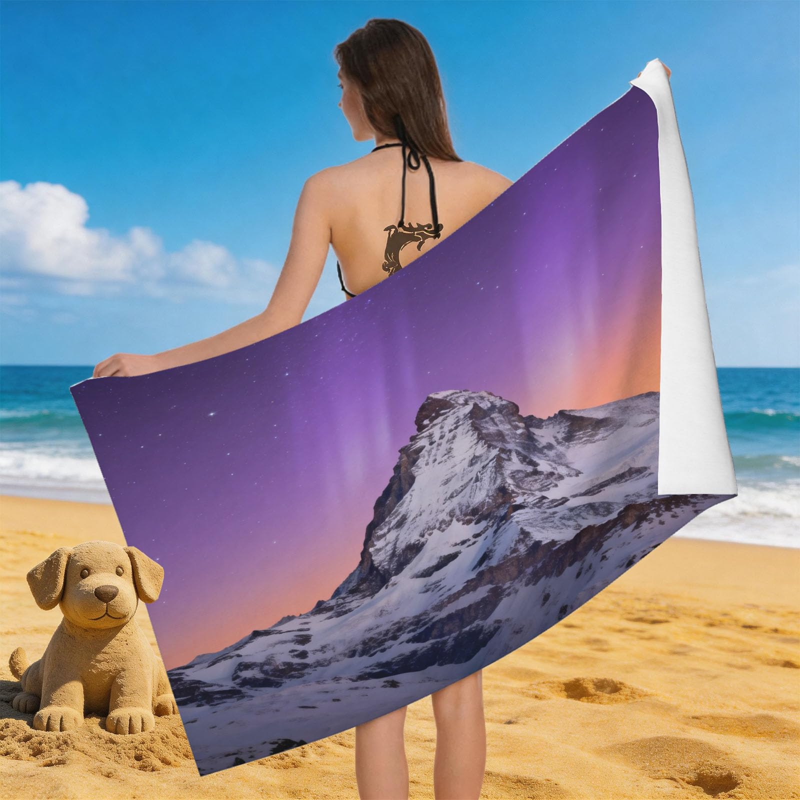 Leichong 3D Matterhorn Beach Towel Microfiber Soft Quick Dry for Adults, Starry Sky Bath Towel Lightweight Soft Absorbent for Travel Swimming Pool Sports, 75 x 150 cm