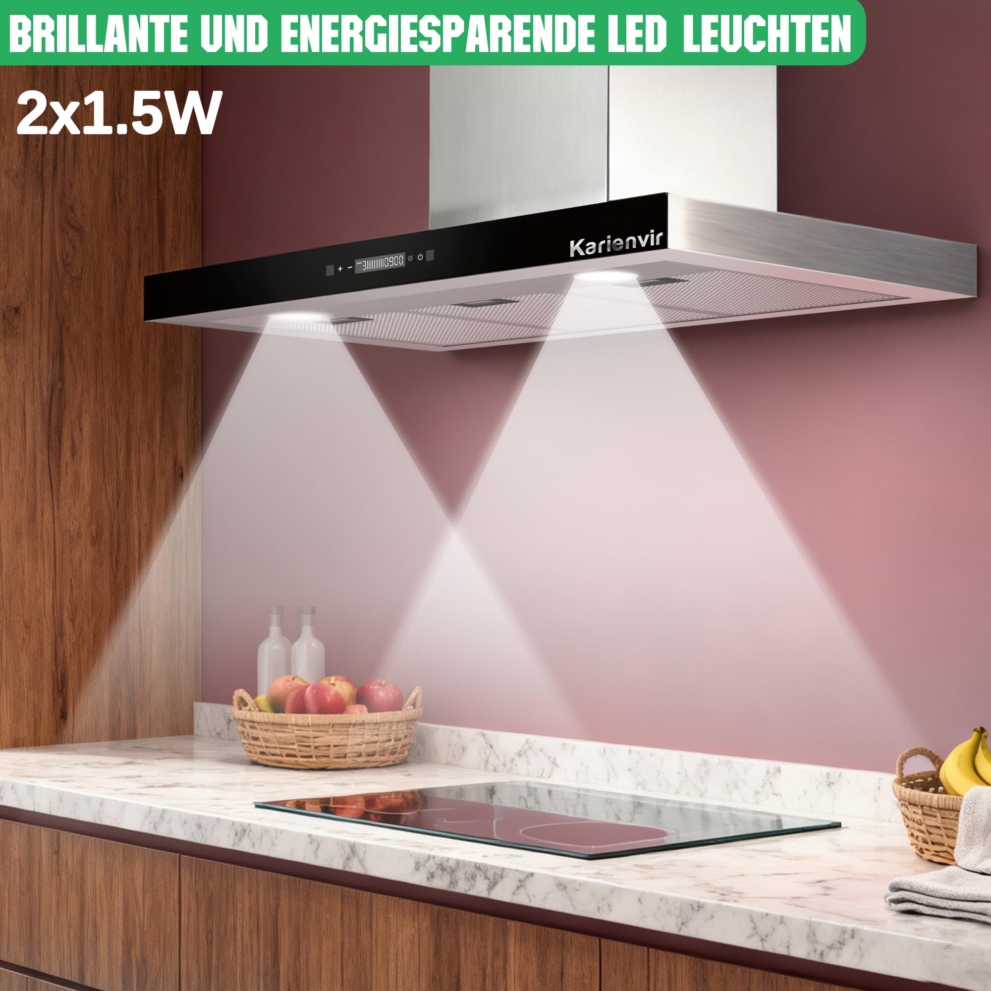 Campana extractora de 90 cm, 650 m³/h, control por gestos y táctil, LED, A+