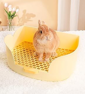 Large Bunny Litter Box for Cage, Small Animal Litter Pet Toilet Potty Trainer Corner Litter Bedding Box Pet Pan for Adult Guinea Pigs, Chinchilla, Ferret, Galesaur, Small Animals (Yellow)