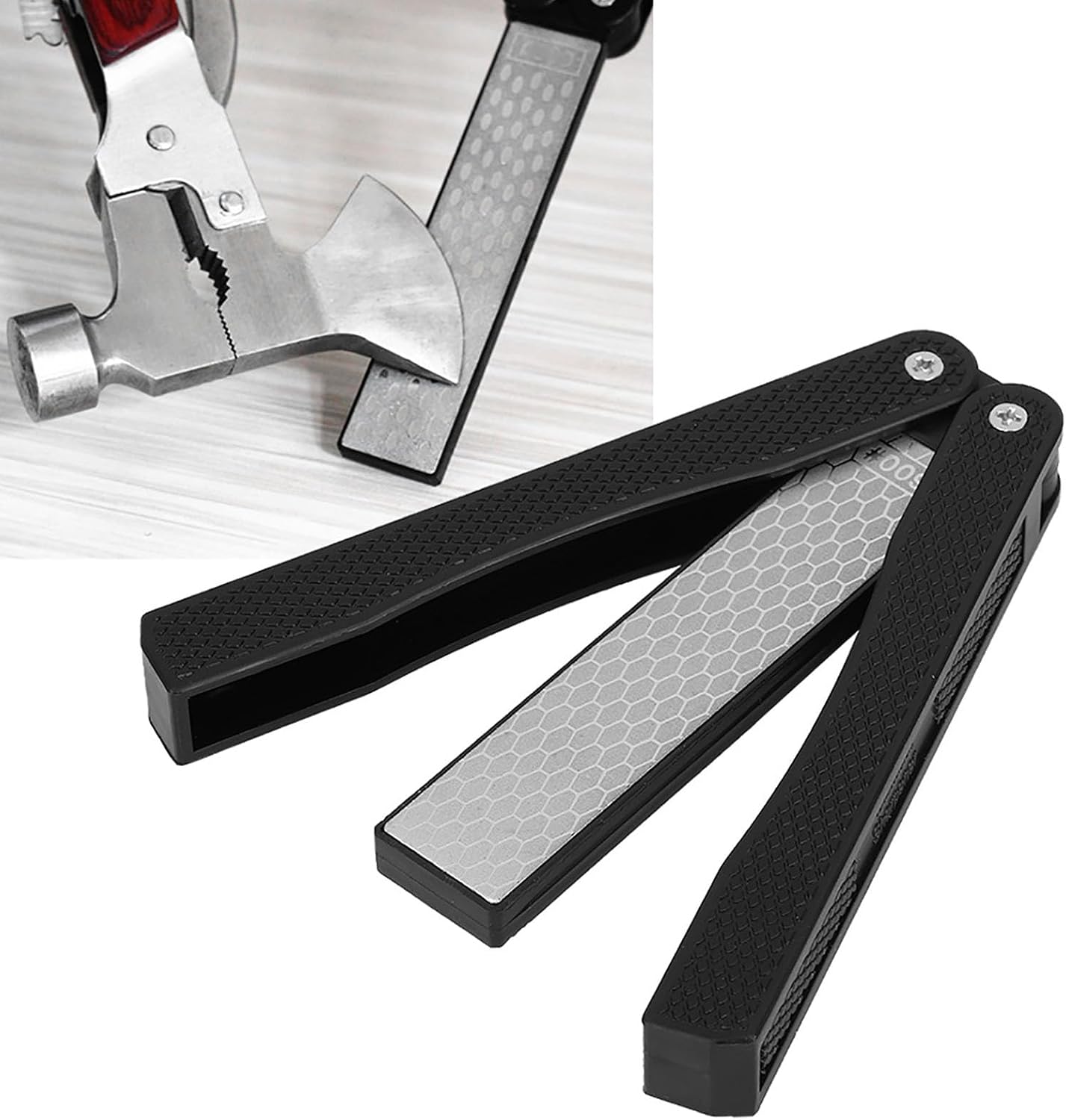 Generic Knife Sharpener, Anti Slip Foldable Sharpening Tool Fast Polishing Portable Grinding Stone for Kitchen Scissors Garden Outdoor Cutting Tools (Black) image 5