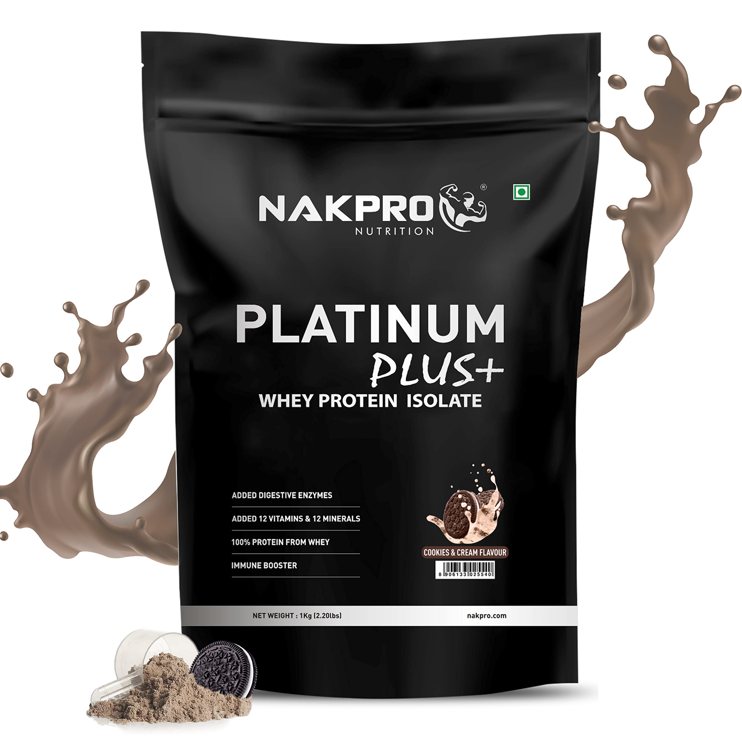 NAKPRO Platinum Plus+ Whey Protein Isolate with Digestive Enzymes | 28g Protein, 6.36g BCAA |Added Vitamins & Minerals (Cookies & Cream, 1 Kg) (B0C23RX9NK) Amazon Price History, Amazon Price Tracker