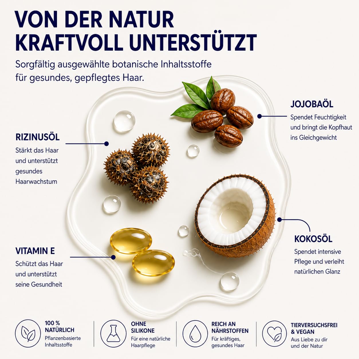 PURE. Kopfhaut- & Haaröl – Nährende Mischung mit Rizinusöl, Jojoba, Kokosöl & Vitamin E – Intensive Pflege für trockenes Haar & trockene Kopfhaut – Für Damen & Herren – Vegan – 100 ml