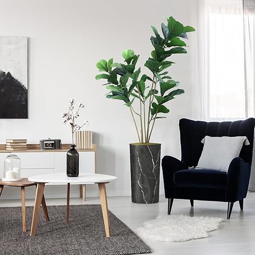 Miniatura 7 de Árbol artificial en macetero con efecto de granito moderno, ave del paraíso artificial de seda para decoración del hogar en interiores y exteriores,