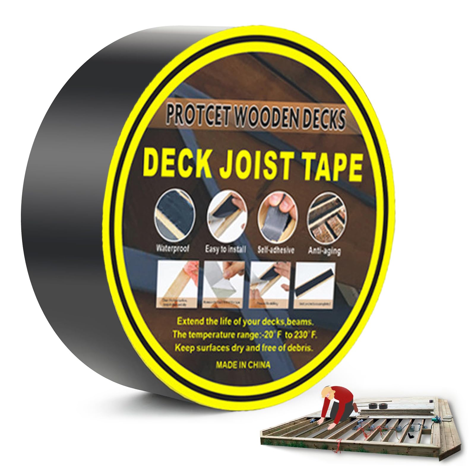 Vpoozz Joist Tape For Decking Waterproof Sealing Butyl Flashing Tapes Self-Adhesive Deck Joist Tape For Wood Beams Roof Repair 4Cm X 15M