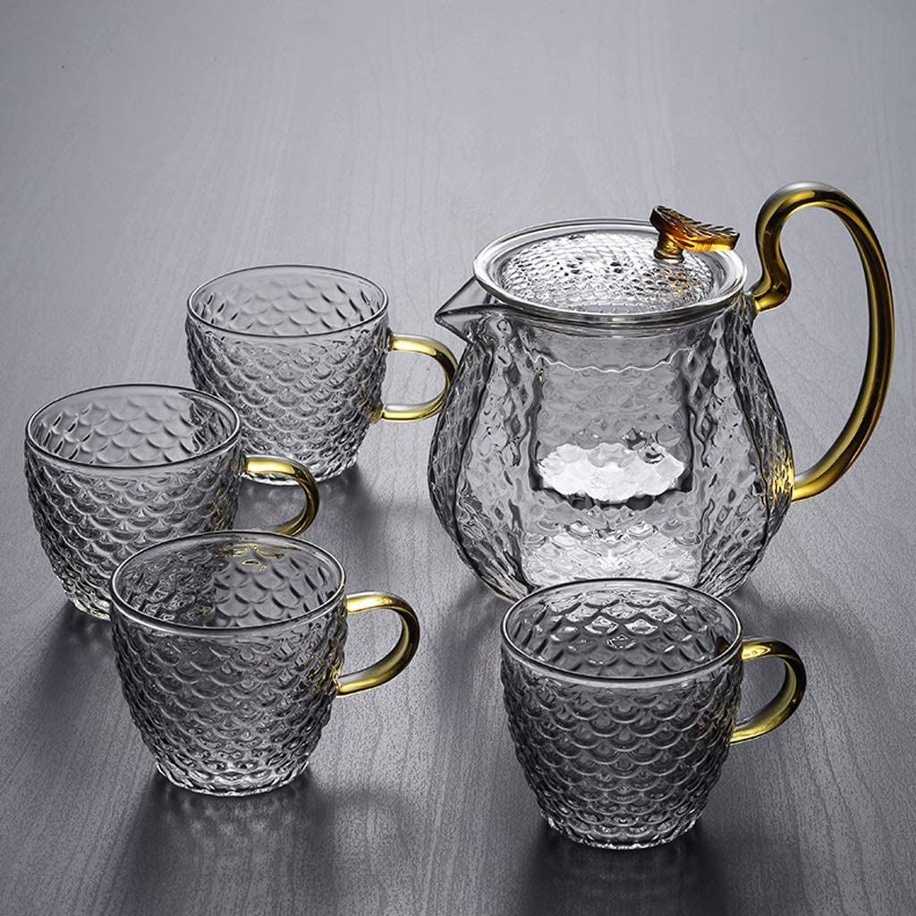 Zestaw Do Herbaty Szklany Zestaw Do Herbaty Czajniczek Domowy Przezroczysty Garnitur Z Filtrem Filiżanek Europejski Styl Akcesoria Kuchenne(5pcs)