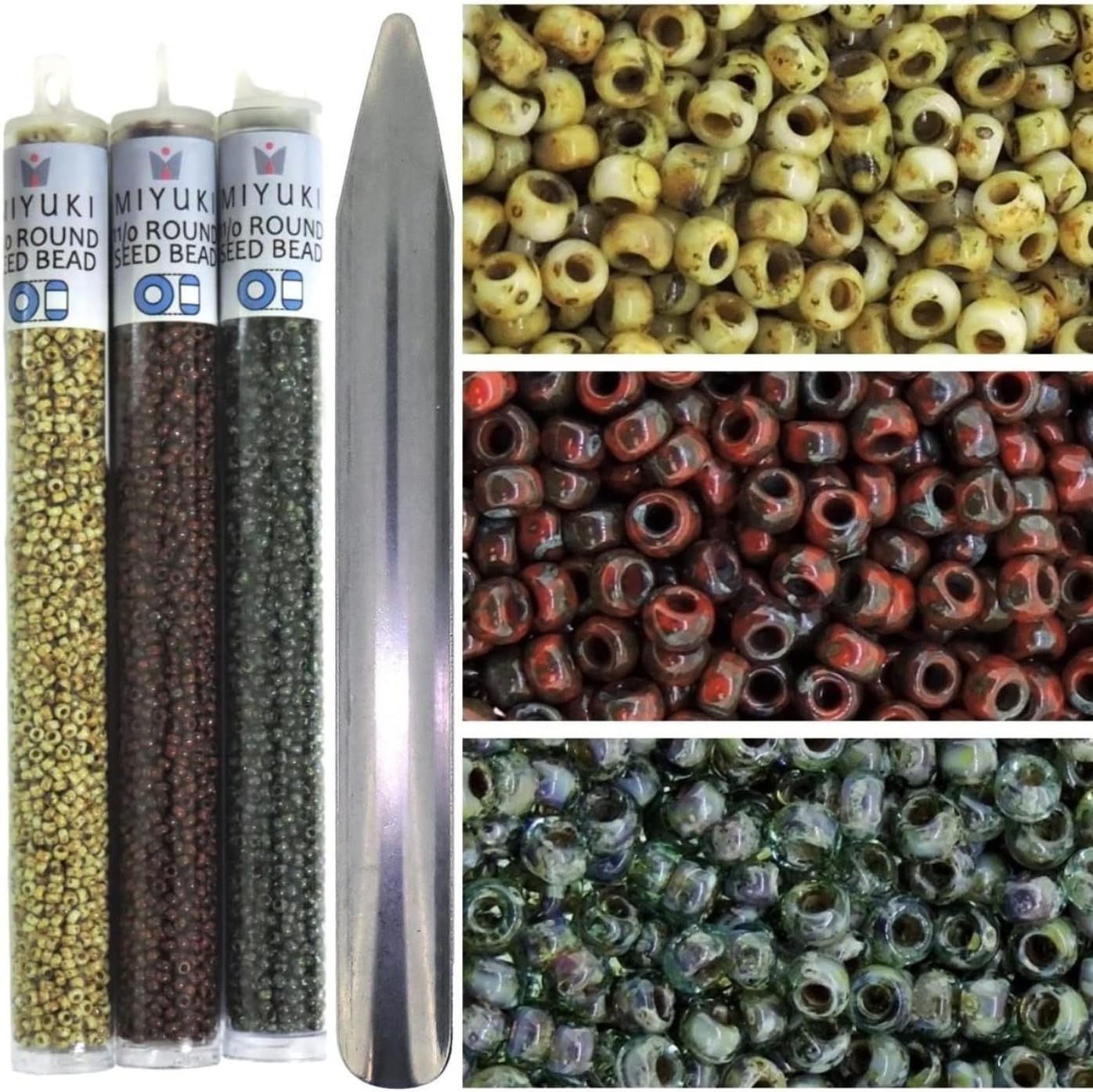 Miyuki Seed Beads Bundle, Size 11/0, Picasso Canary Yellow, Red Garnet, Trans Olivine (23 Gram Tubes x 3)