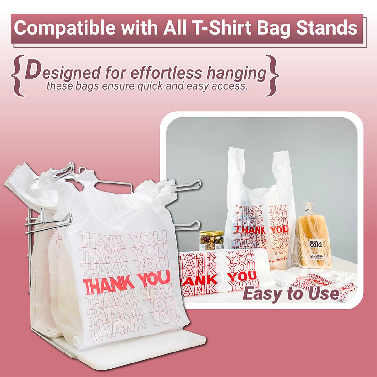 1000 Pack Heavy-Duty White Plastic Thank You Bags with Handles, 11.5in x 6.5in x 22in - Durable Disposable T-Shirt Bags for Retail, Grocery, and Supermarket Use