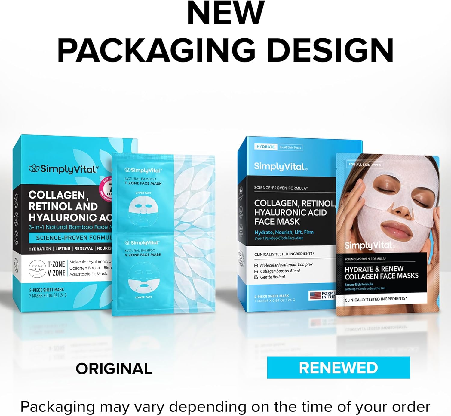 SimplyVital Collagen Facial Mask with Retinol & Hyaluronic Acid - Hydrating Face Masks Skincare - T Line & V Line Sheet Mask for Women Skin Care - Mascarillas Para la Cara - Cloth Face Masks - 7 Pack - Image 7