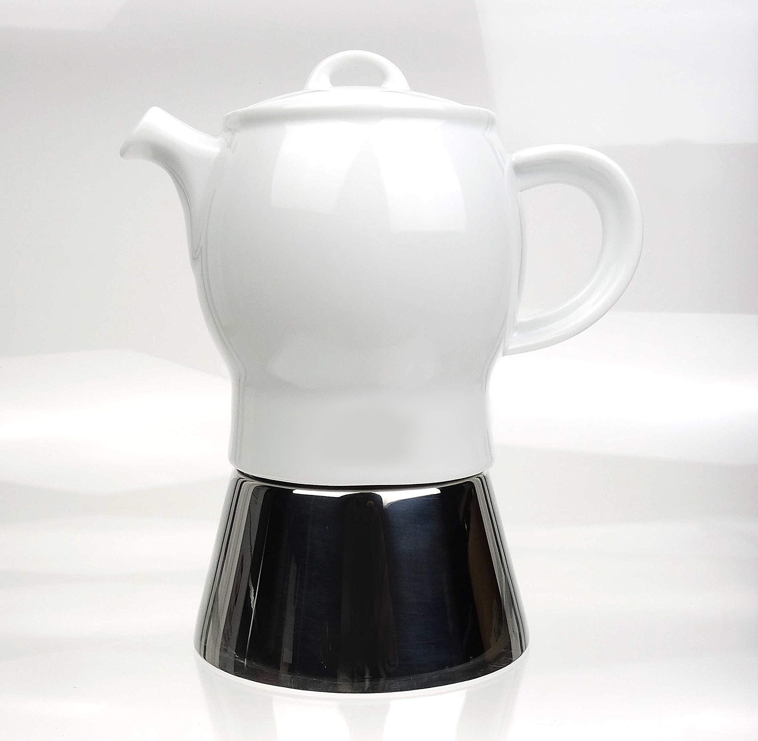 Italian Stove top espresso maker, made from stainless steel and white porcelain (210 ml) / Made in Italy.