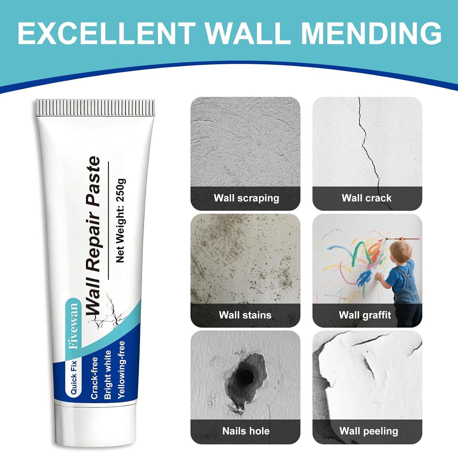 Drywall Repair Kit, Fivewan Wall Mending Agent with Scraper, Wall Patch Repair Kit, Simple Filling of Wall Holes＆Efficient Crack Repair