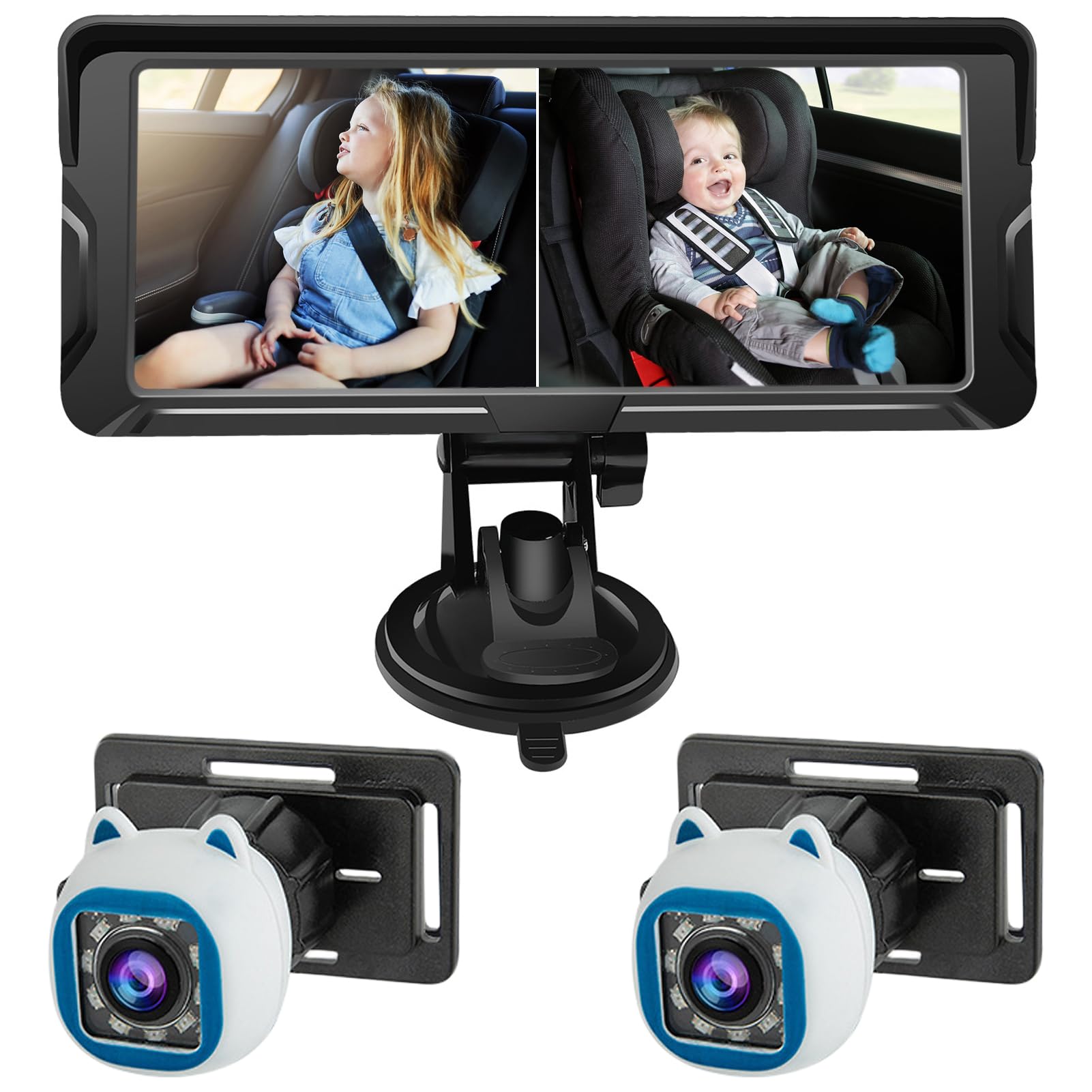 Shkalacar Cámara de coche para bebé, monitor de bebé de 6,86 pulgadas, 1080P, doble canal, con visión nocturna por infrarrojos y ángulo de visión amplio de 150°, para asiento trasero