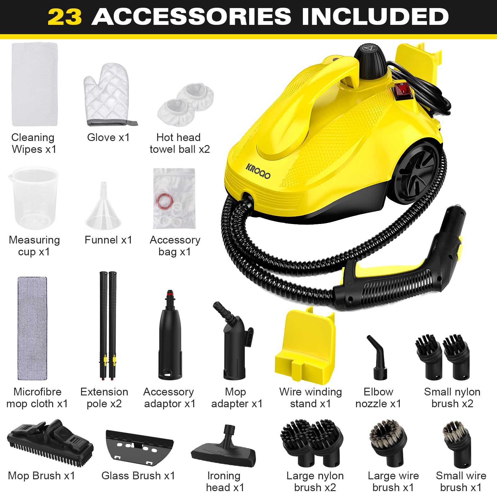 Nettoyeur vapeur multi-usages avec 23 accessoires, pour retirer le papier peint, le sol, la moquette, le canapé, les meubles rembourrés, la voiture, le carrelage, le rembourrage, la salle de