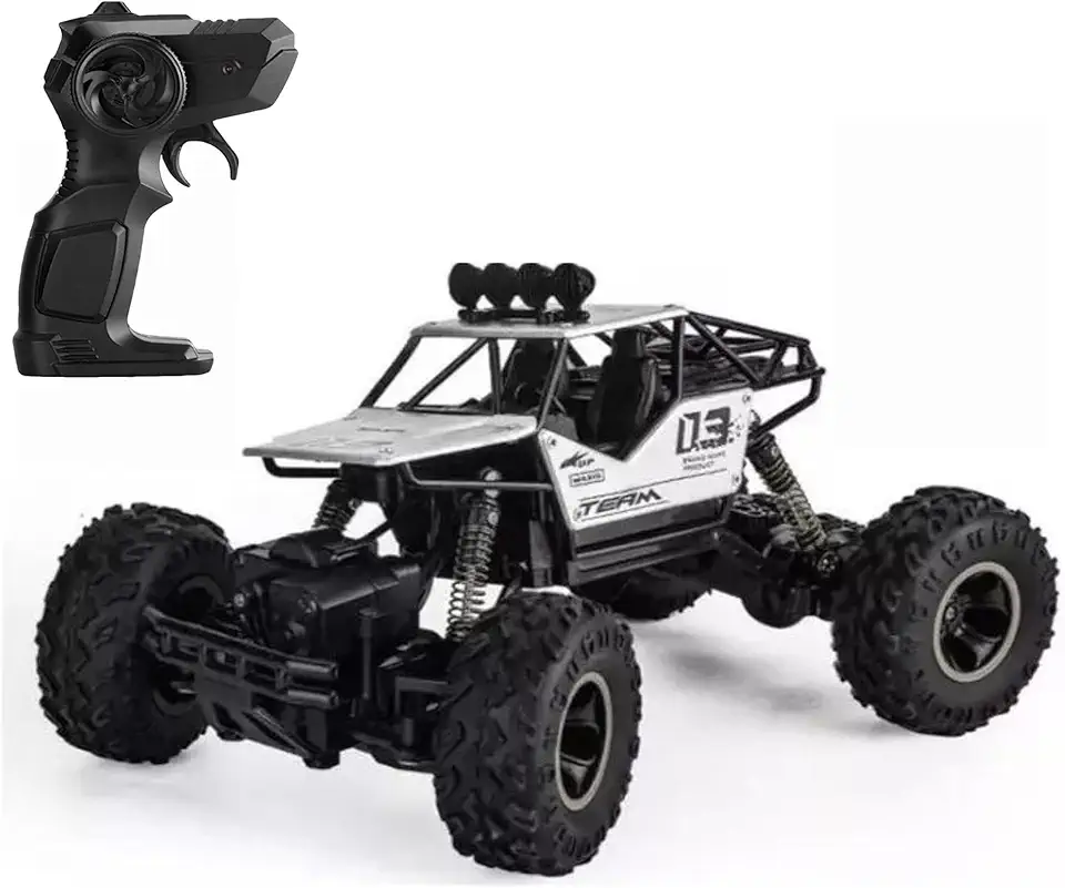 Carrinho De Controle Remoto 4x4 Monster Truck Rock Crawler 4WD Hight Speed Brush Off-Road Truggy + Bateria Extra (Prata)