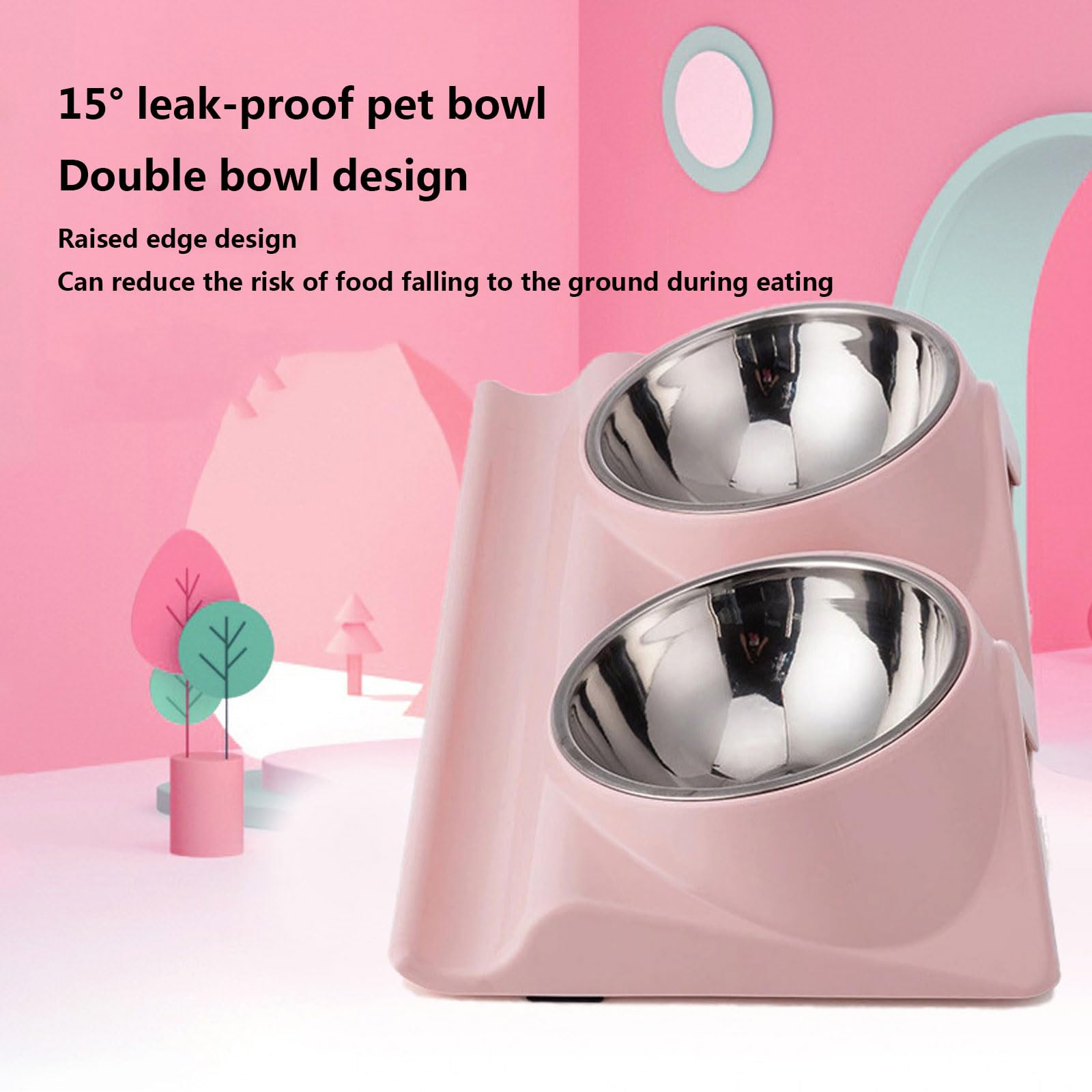 Comedero Doble for Mascotas con Base elevada, Antideslizante, Inclinado a 15 Grados, for Comida y Agua, Color Azul