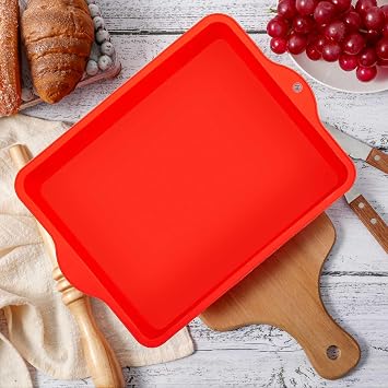 Geetery Set of 4 Silicone Square Cake Pan Silicone Brownie Pan Nonstick Baking Mold for Muffin Bread Rice Crispy Lasagna Pie, Red(12 x 8.7 x 1.6 Inches)