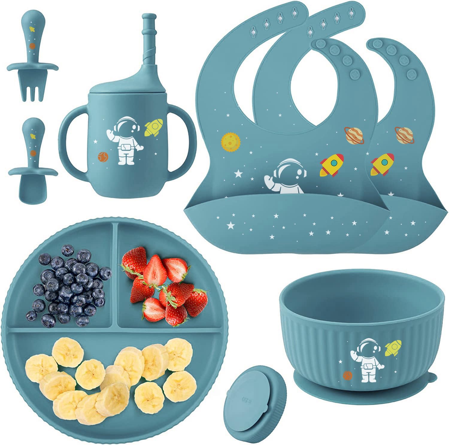 Baby Weaning Set including Pattern, Suction Bowls Sets, Silicone Baby Feeding Set