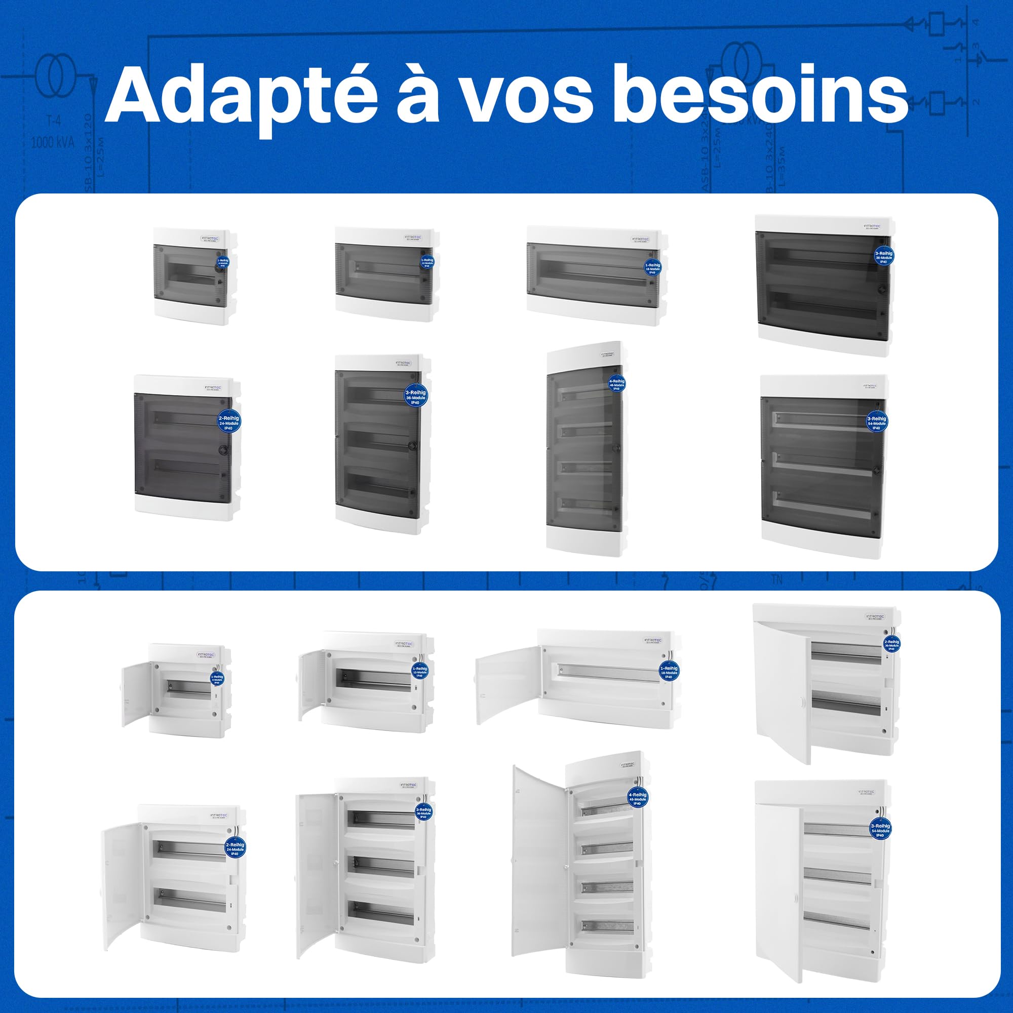Intratec Coffret de Distribution Encastré 4 Rangée – Coffret IP40 pour 48 Modules avec Porte Transparente et Rail pour Installation Électrique Facile à Domicile & en Entreprise – 676 x 283 x 106mm