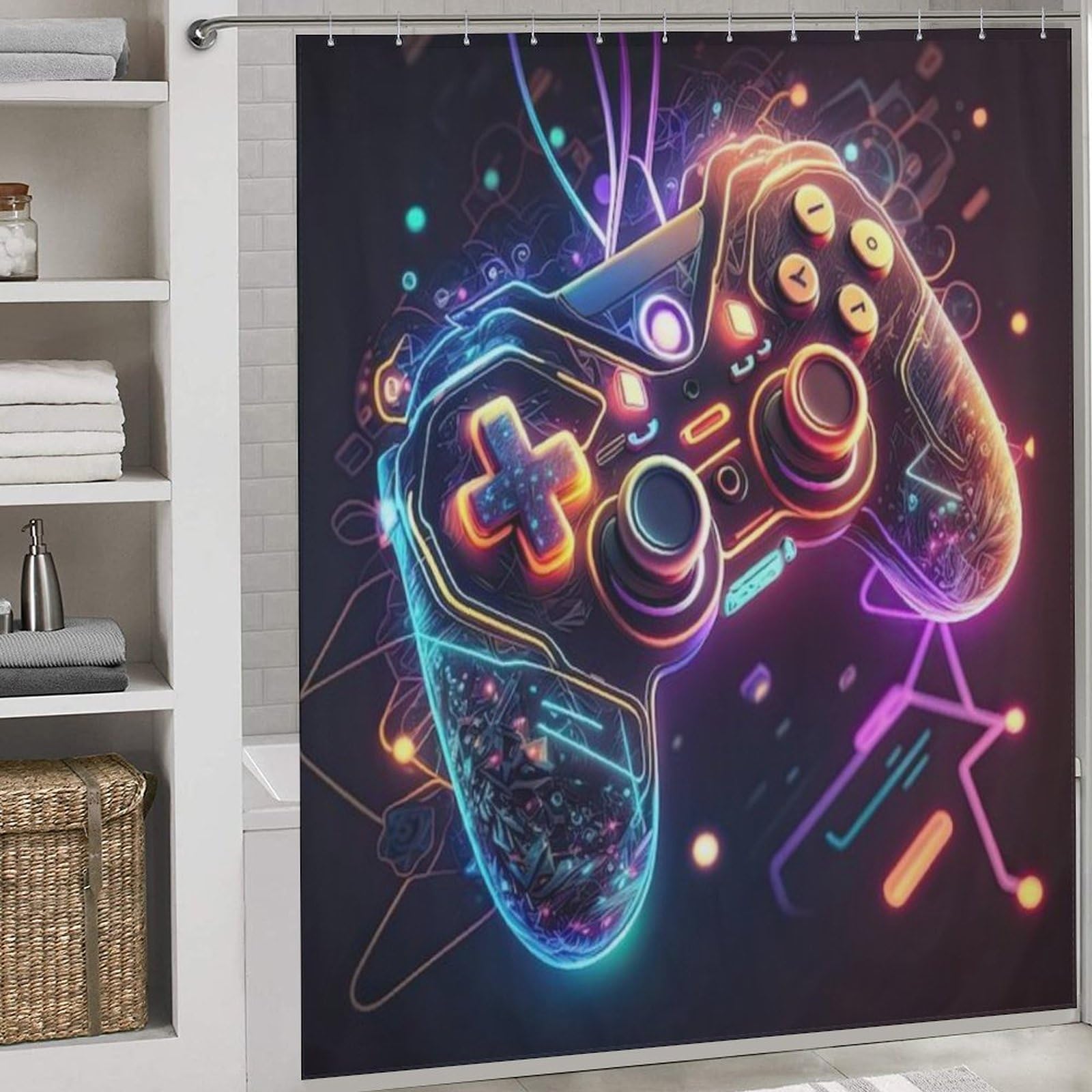 Rideau de douche jeux vidéo 183x183 cm imperméable en tissu polyester lavable