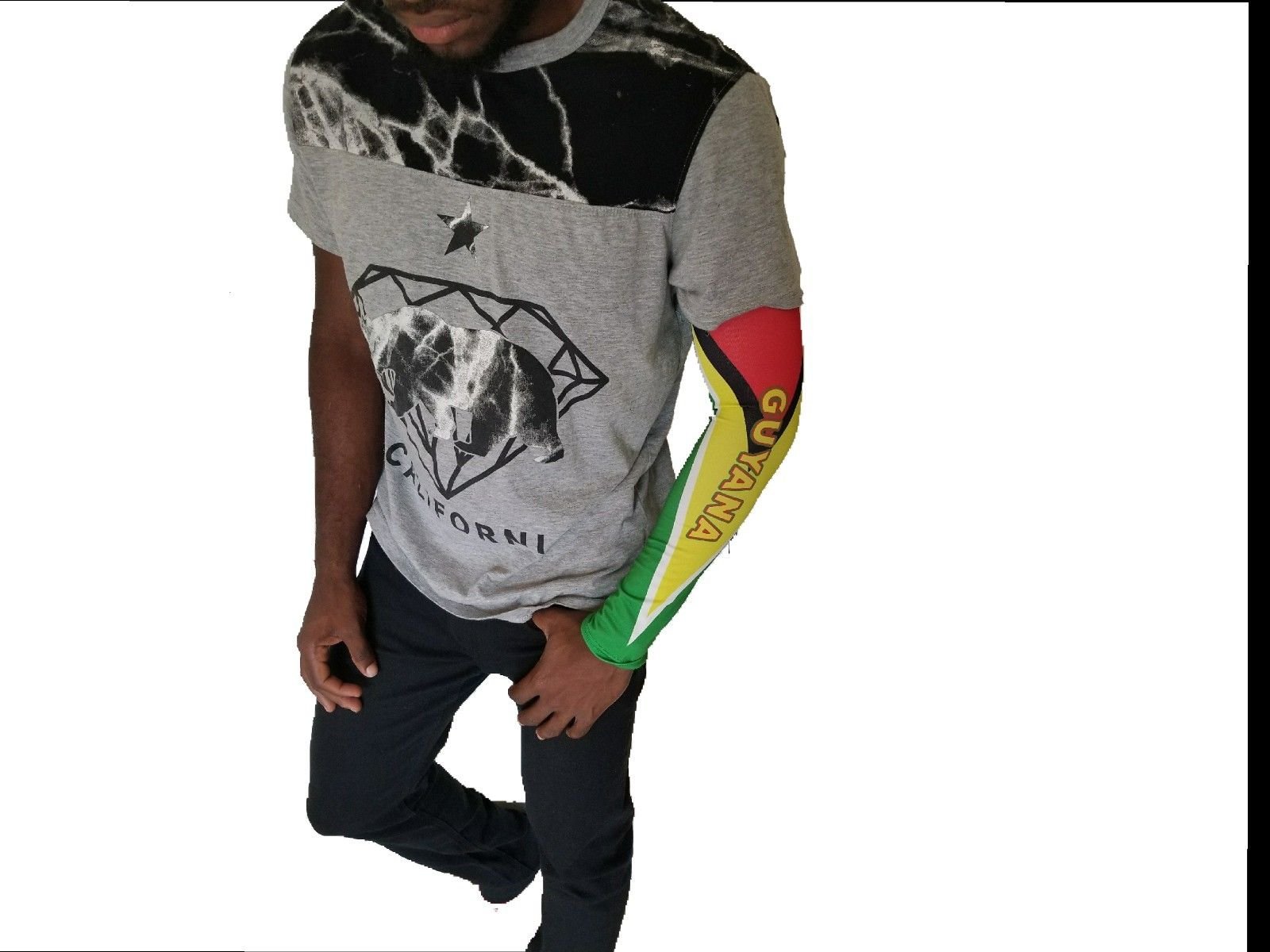 BUNFIREs Guyana Guyanese Flag Rasta Arm or Calf Sleeve Medium Size 1 Sleeve for Men Women Sunblock Cooler Protective Sports