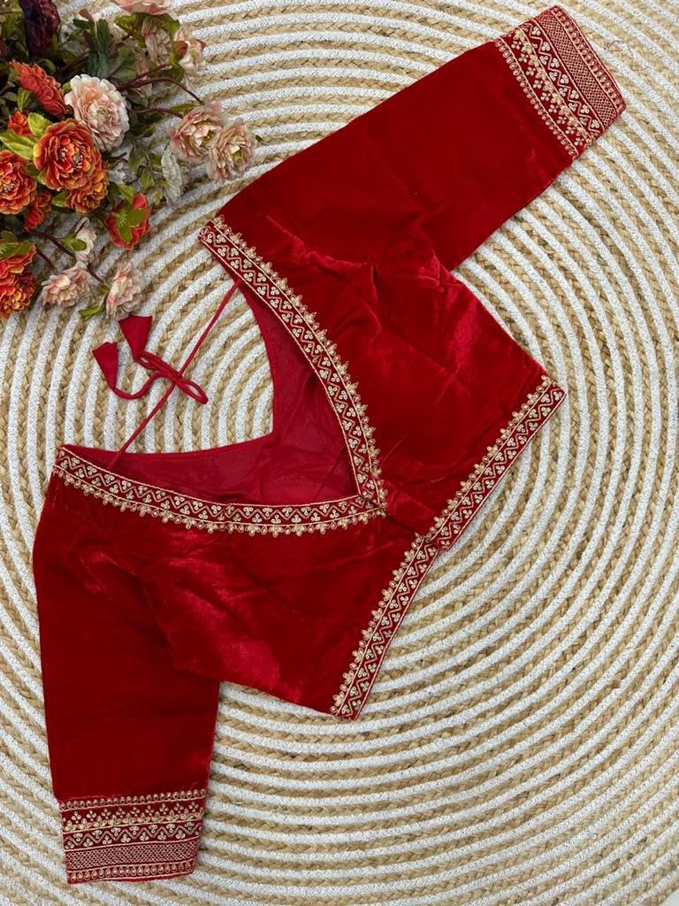 Pujia Mills Women's Solid Half Sleeve Regular Blouse (Velvet 501 Red 36