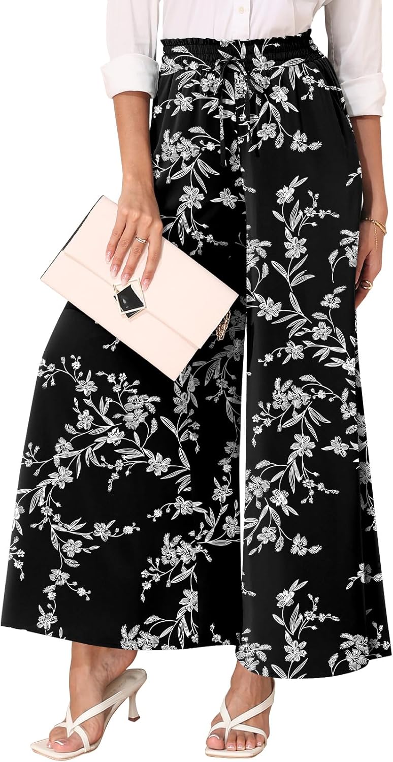 Women's Chiffon Dressy Pants High Waist Casual Wide Leg Palazzo Pants Loose Trousers with Pockets - Image 2