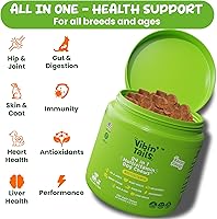 Vista 5 de Vibin' Tails Multivitamínico 24 en 1 para perros, glucosamina, condroitina, soporte para cadera y articulaciones, probióticos y omega-3, piel
