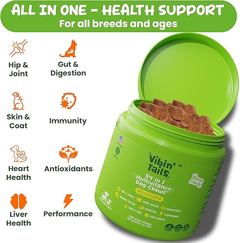 Miniatura 5 de Vibin' Tails Multivitamínico masticable con glucosamina, vitaminas y suplementos para perros, multivitamínico para cachorros y personas mayores,
