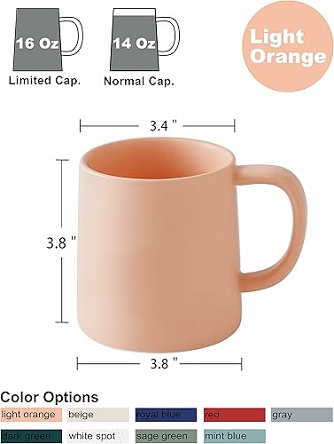 Miniatura 2 de T-WARE Juego de 4 tazas de café, de cerámica, 16 onzas, para oficina y hogar, color naranja claro
