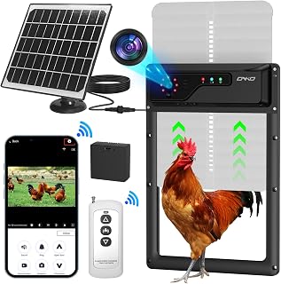 Automatic Chicken Coop Door with Camera, Battery Solar Powered, App Timer Remote Control, WiFi Monitor, LCD Large Screen, Aluminum Electric Chicken Coop Door with Anti-Pinch and Anti-Trap Sensor Drive