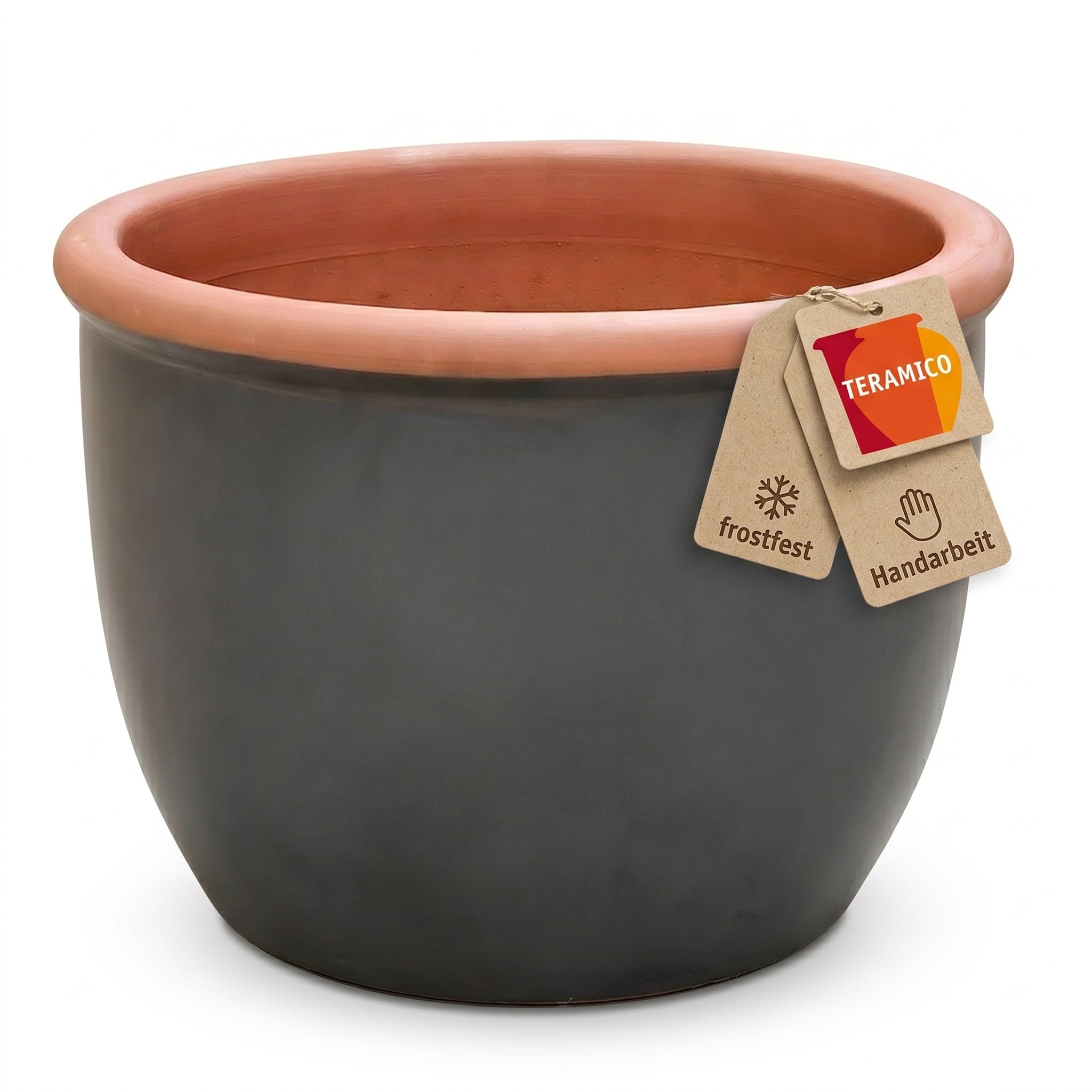Pot de fleurs en céramique de qualité supérieure pour extérieur et jardin - Résistant au gel avec trou de fond - Fabriqué à la main - Durable et résistant aux intempéries - Anthracite - 36 cm x 28 cm