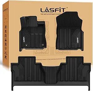 Lasfit Floor Mats for 2014-2021 Toyota Tundra CrewMax Cab Only, Custom Fit Tpe All Weather Floor Liners 1st & 2nd Row Car Mats, Black