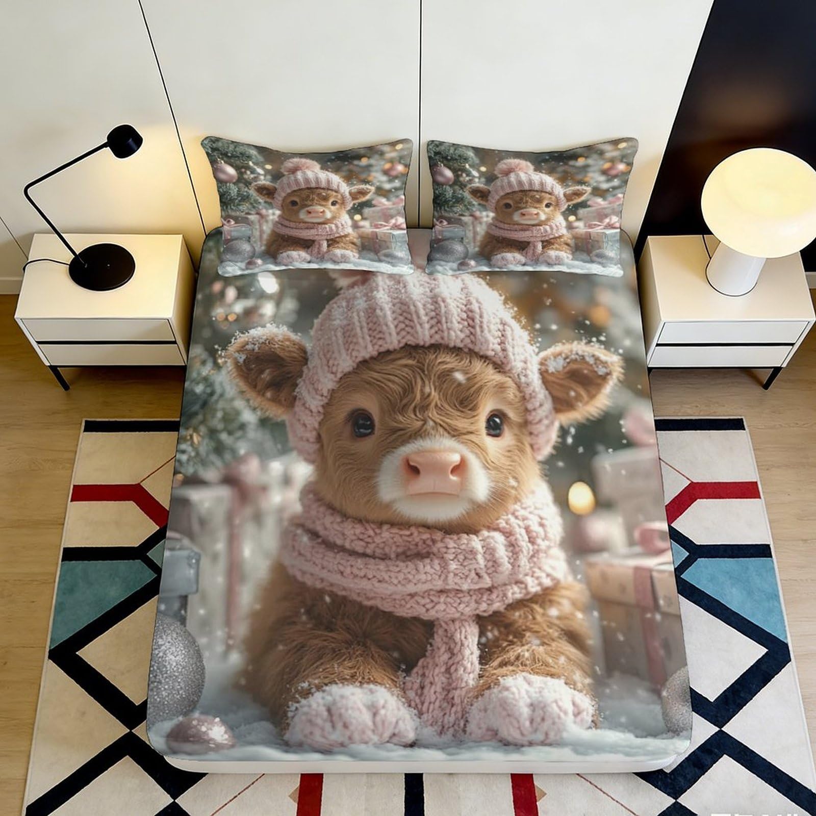 3D Printed Cute Cow Fitted Sheet Microfiber Cartoon Animal Bed Cover for Bedroom Dorm Mattress Protection Decor 90x200x25cm