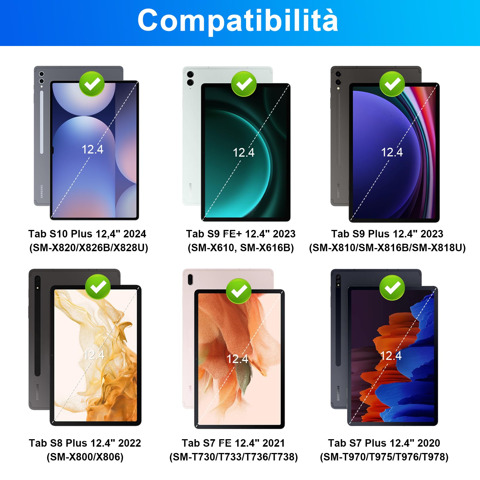 SOPPY Custodia con Tastiera Retroilluminata per Samsung Galaxy Tab S10+ /S9+ /S9 FE+/S8+/S7+/S7 FE 12,4", 7 Colori Retroilluminati, Layout IT, Custodia con Tastiera per Samsung Tab 12,4 Pollici, Nero